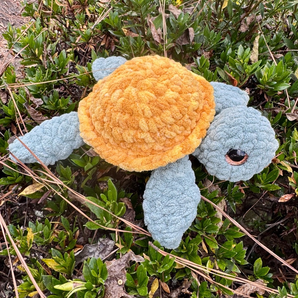 Handmade Crochet Sea Turtle Yellow and Sage Green - Picture 4 of 6
